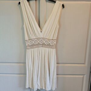 Tribute By Heni Neman White Cream Deep V-neck Crochet Mini Dress
